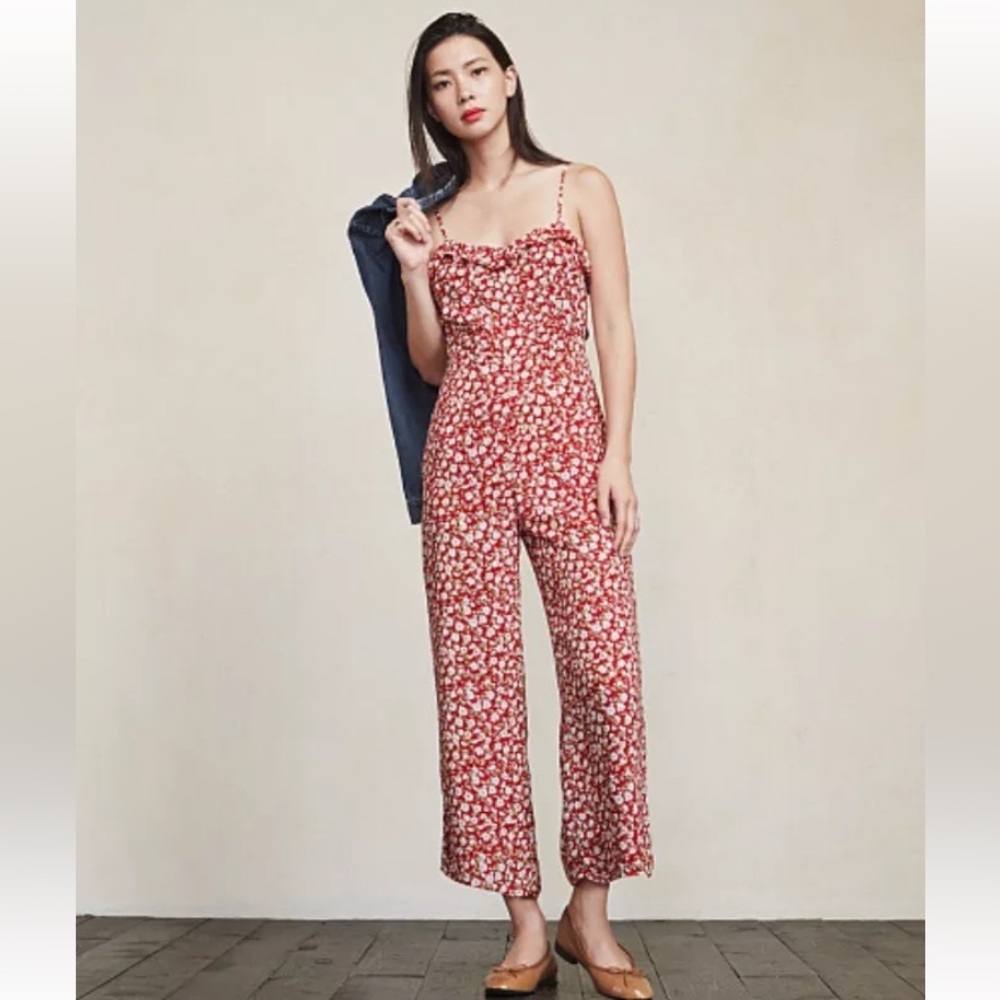 Reformation Yvonne Red Floral Flower Jumpsuit